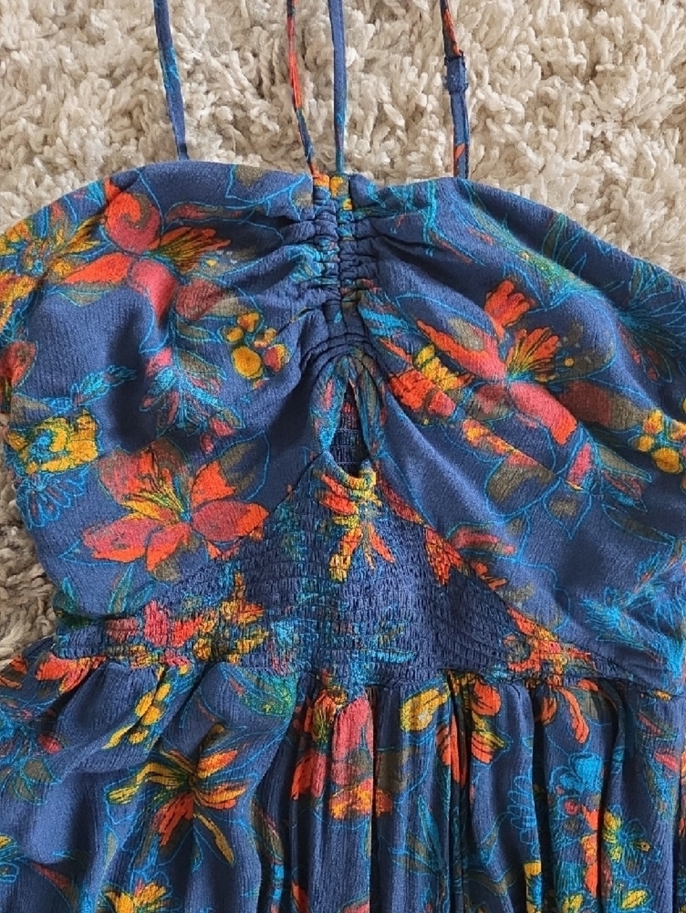 Free People Navy Floral Maxi Dress with Orange & Yellow Accents - Picture 3 of 5
